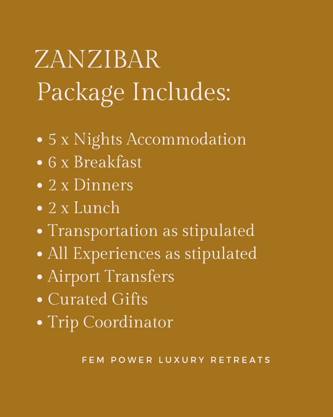 Zanzibar : 20 to 25 February 2027 = R20 500